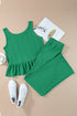 Solid Color Ribbed Ruffle Tank Top and Pants Set